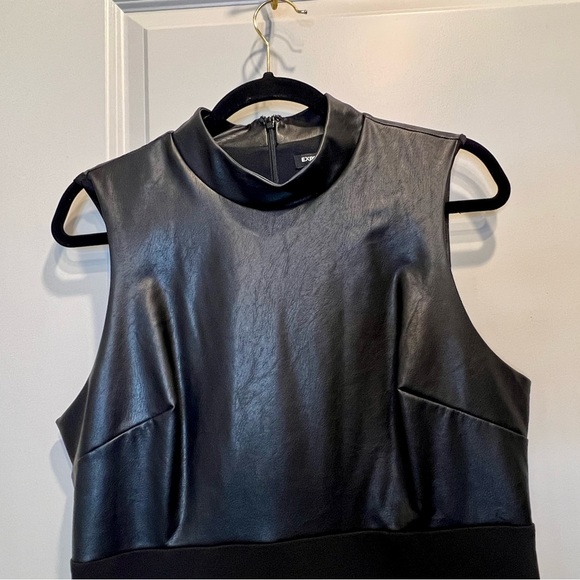 Express Faux Leather Mock Top Fitted Midi Dress - Picture 4 of 6